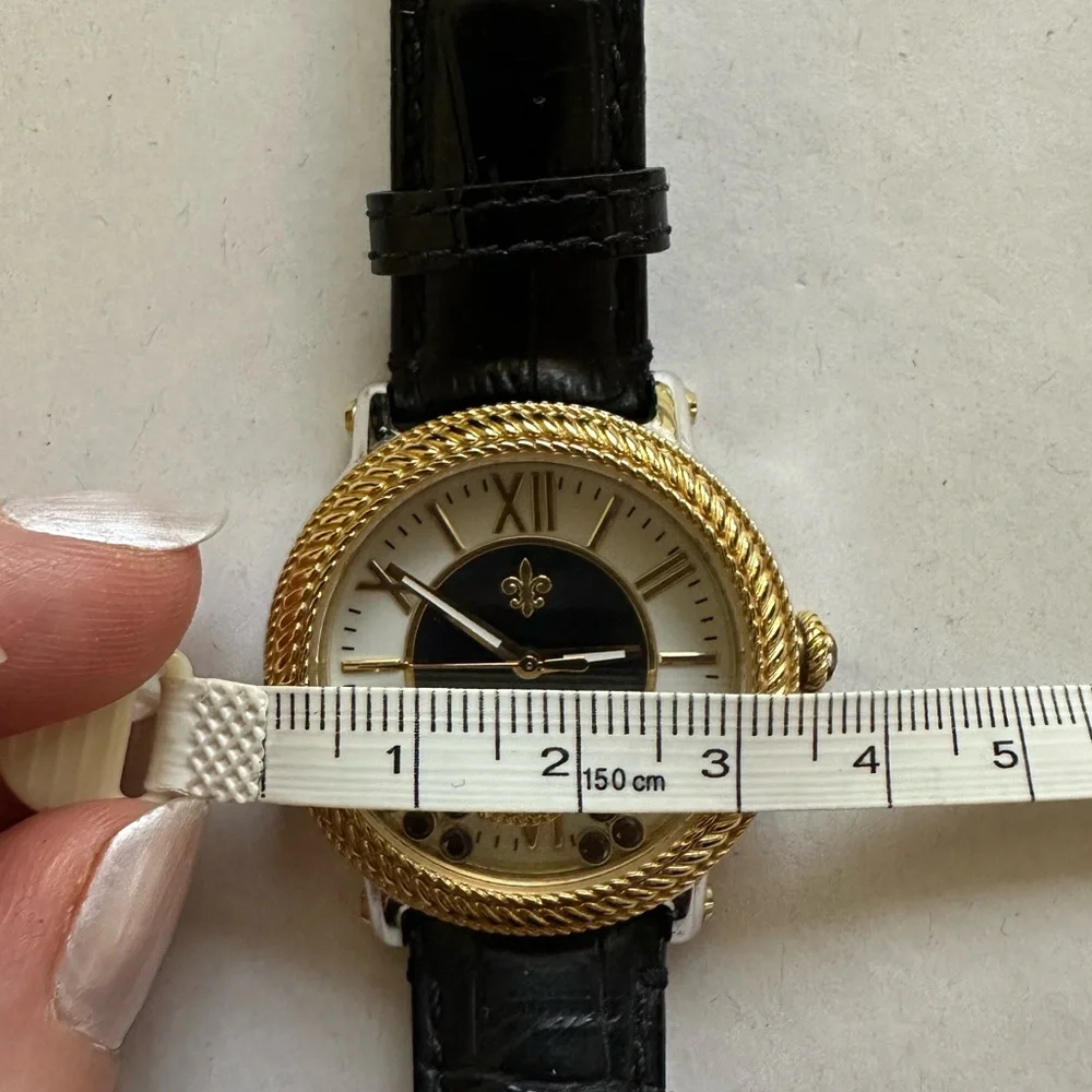 Judith Ripka Gold/Black Odyssey Diamonique Stainless Steel Leather Watch